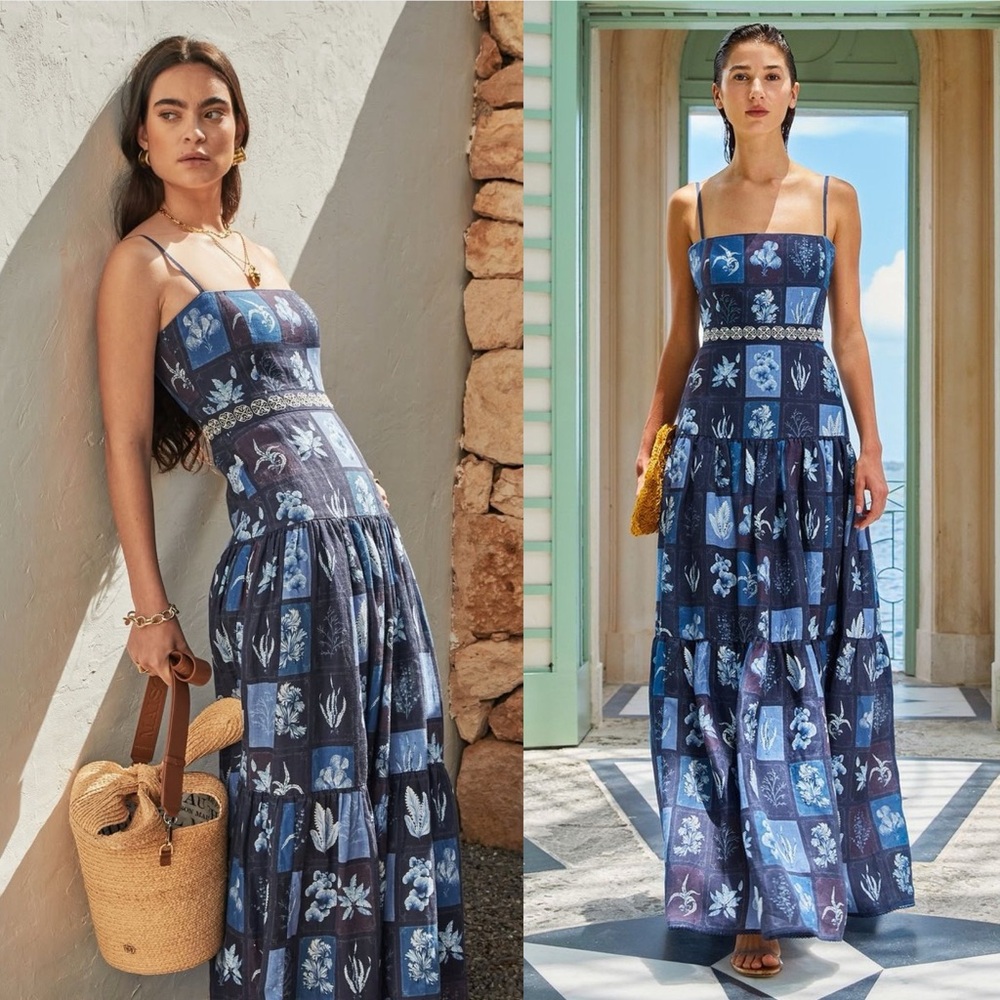 Agua by Agua Bendita Lima Algae Linen Maxi Dress Blue